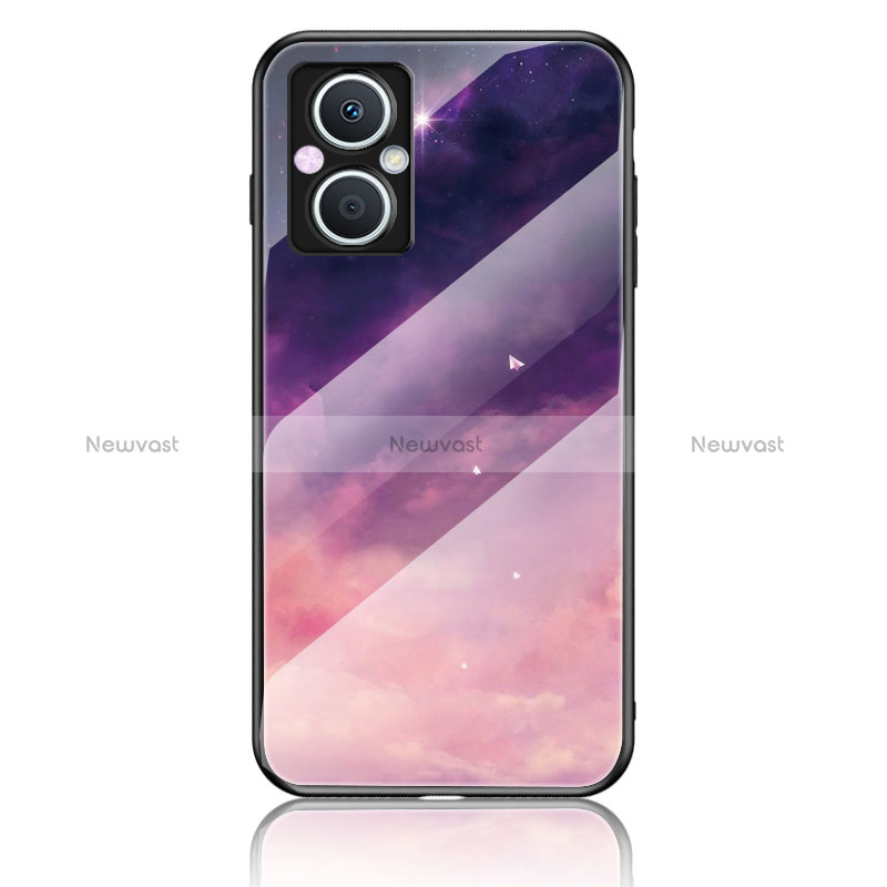 Silicone Frame Fashionable Pattern Mirror Case Cover LS4 for Oppo Reno7 Z 5G Purple