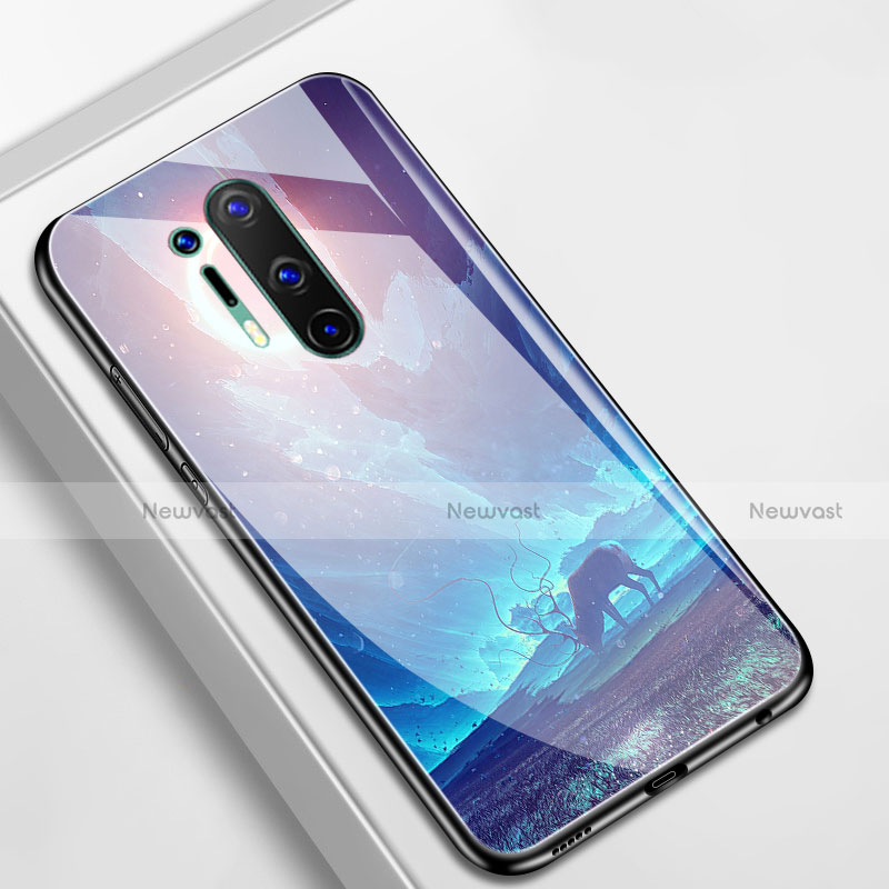 Silicone Frame Fashionable Pattern Mirror Case Cover M01 for OnePlus 8 Pro Cyan