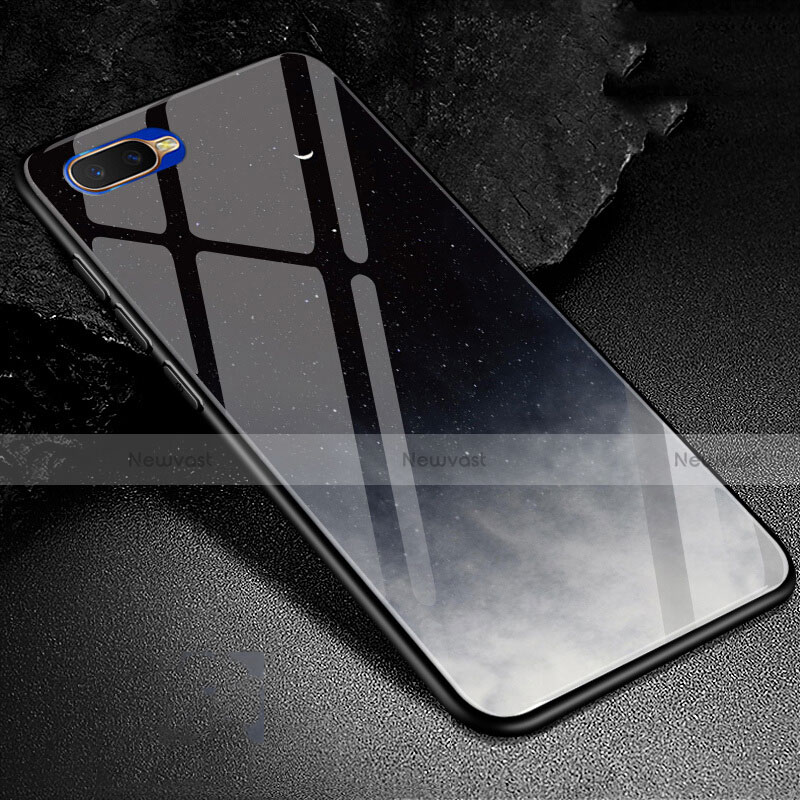 Silicone Frame Fashionable Pattern Mirror Case Cover M01 for Oppo RX17 Neo Gray