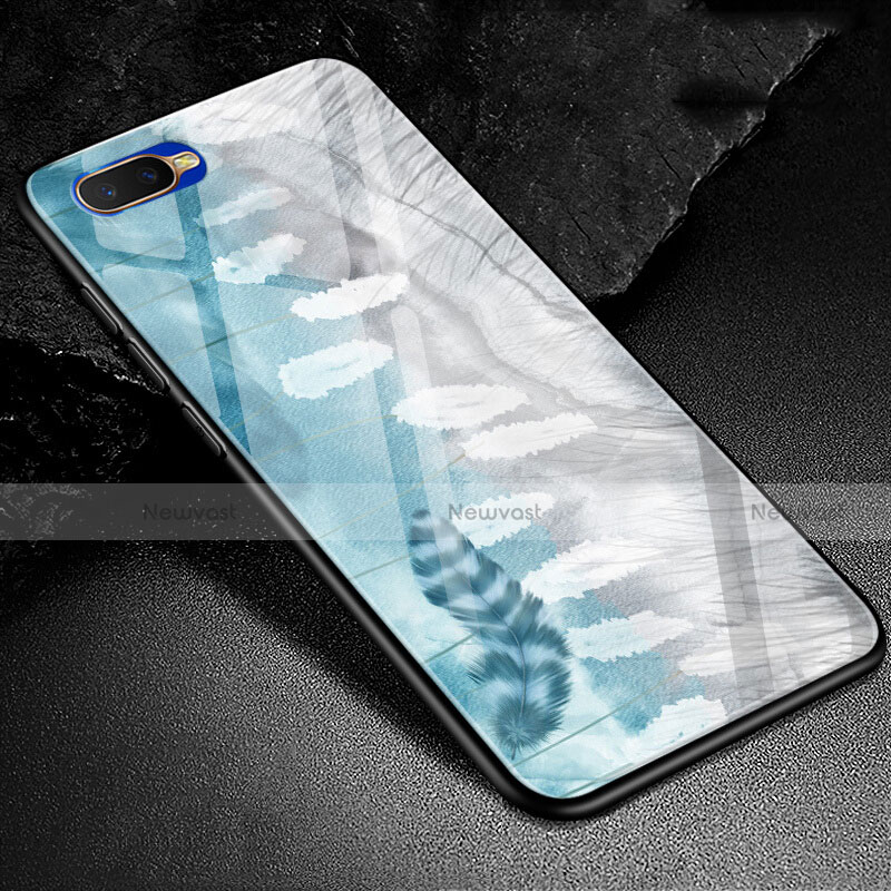 Silicone Frame Fashionable Pattern Mirror Case Cover M01 for Oppo RX17 Neo Sky Blue