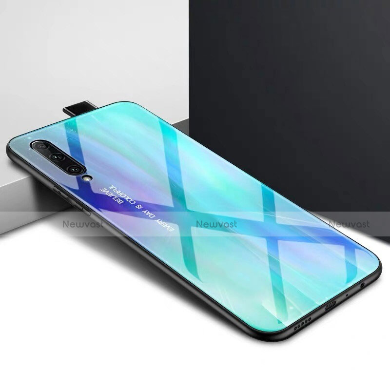 Silicone Frame Fashionable Pattern Mirror Case Cover S01 for Huawei P Smart Pro (2019) Cyan