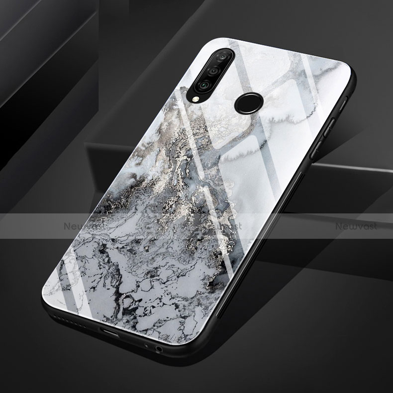 Silicone Frame Fashionable Pattern Mirror Case Cover S01 for Huawei P30 Lite Gray