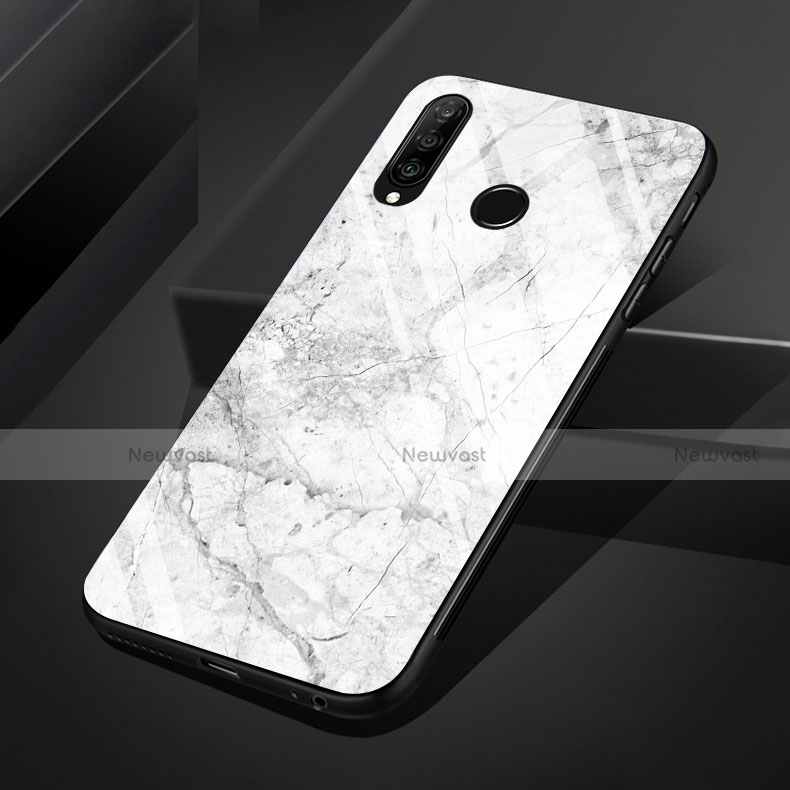 Silicone Frame Fashionable Pattern Mirror Case Cover S01 for Huawei P30 Lite New Edition White