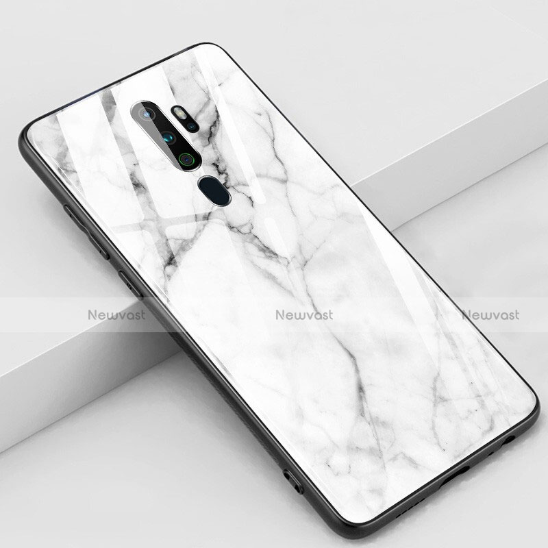 Silicone Frame Fashionable Pattern Mirror Case Cover S01 for Oppo A9 (2020) White