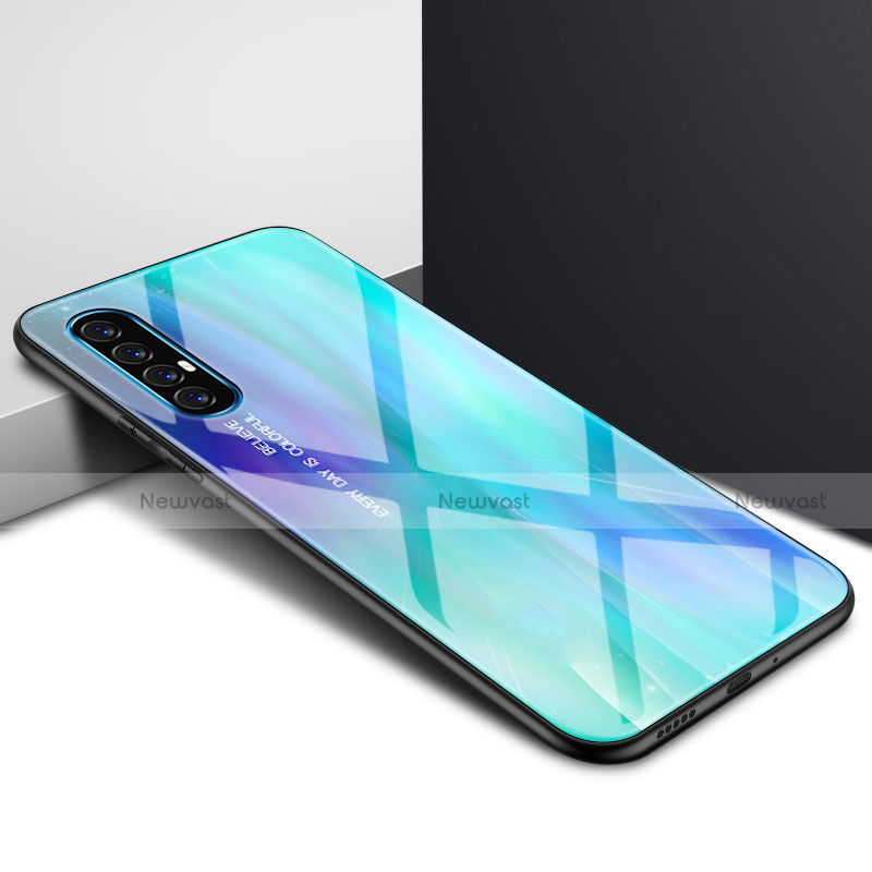 Silicone Frame Fashionable Pattern Mirror Case Cover S01 for Oppo Reno3 Pro Cyan