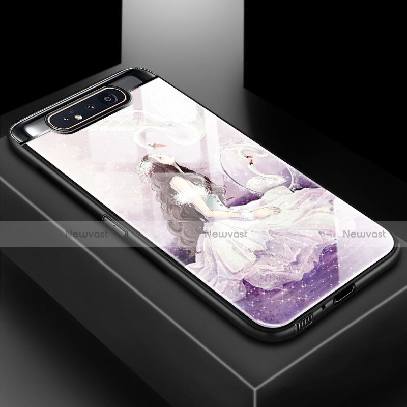 Silicone Frame Fashionable Pattern Mirror Case Cover S01 for Samsung Galaxy A90 4G Purple