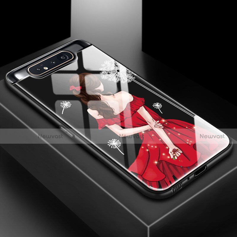 Silicone Frame Fashionable Pattern Mirror Case Cover S01 for Samsung Galaxy A90 4G Red and Black