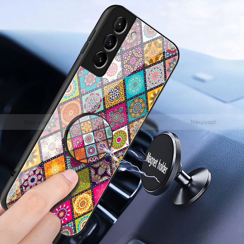 Silicone Frame Fashionable Pattern Mirror Case Cover S01 for Samsung Galaxy S22 Plus 5G