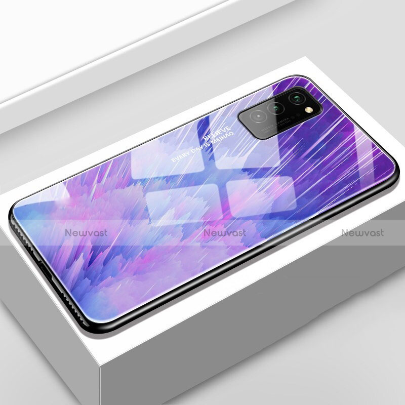 Silicone Frame Fashionable Pattern Mirror Case Cover S02 for Huawei Honor V30 5G Purple