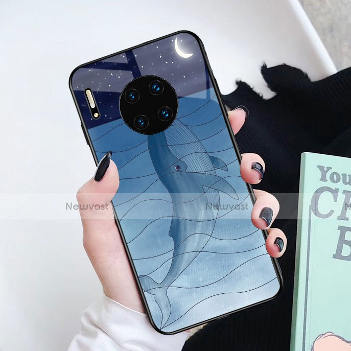 Silicone Frame Fashionable Pattern Mirror Case Cover S02 for Huawei Mate 30 5G Blue