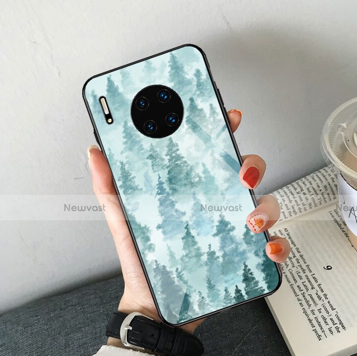 Silicone Frame Fashionable Pattern Mirror Case Cover S02 for Huawei Mate 30 5G Sky Blue