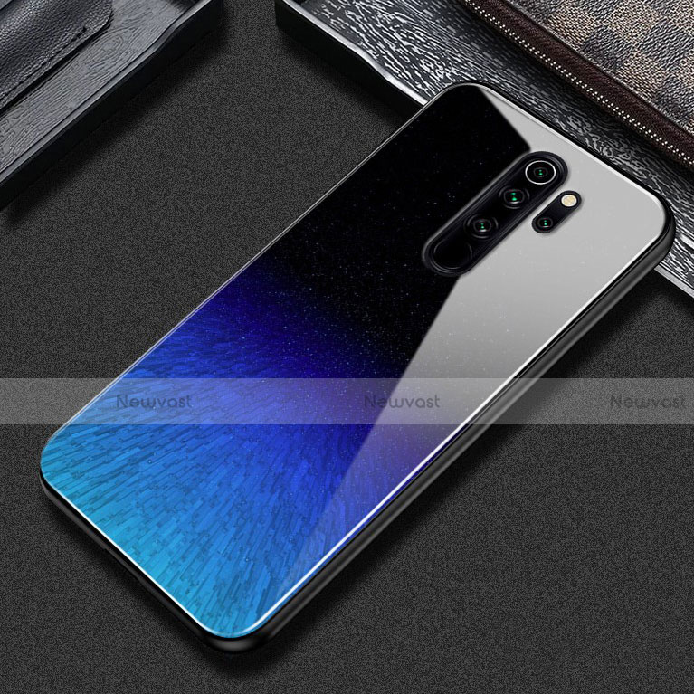 Silicone Frame Fashionable Pattern Mirror Case Cover S02 for Xiaomi Redmi Note 8 Pro Blue