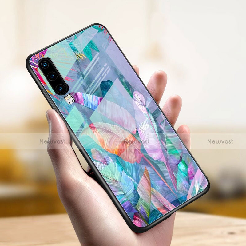 Silicone Frame Fashionable Pattern Mirror Case Cover S03 for Huawei P30 Blue