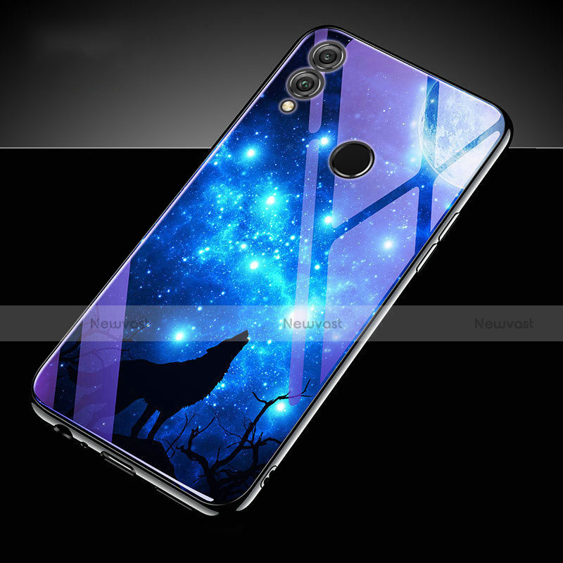 Silicone Frame Fashionable Pattern Mirror Case Cover S04 for Huawei Honor 10 Lite Blue