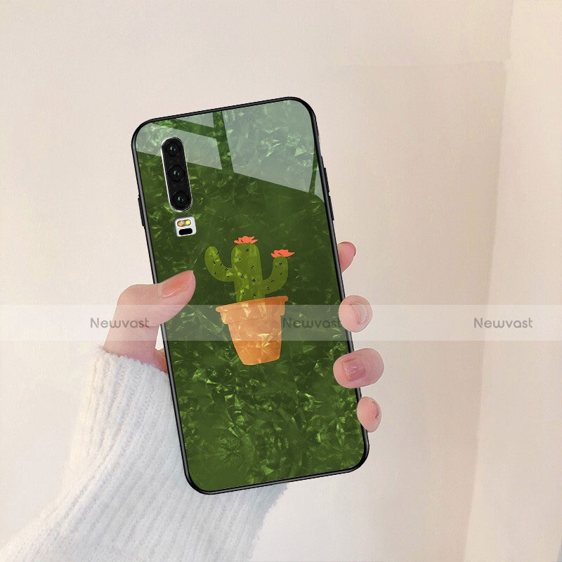 Silicone Frame Fashionable Pattern Mirror Case Cover S04 for Huawei P30 Green