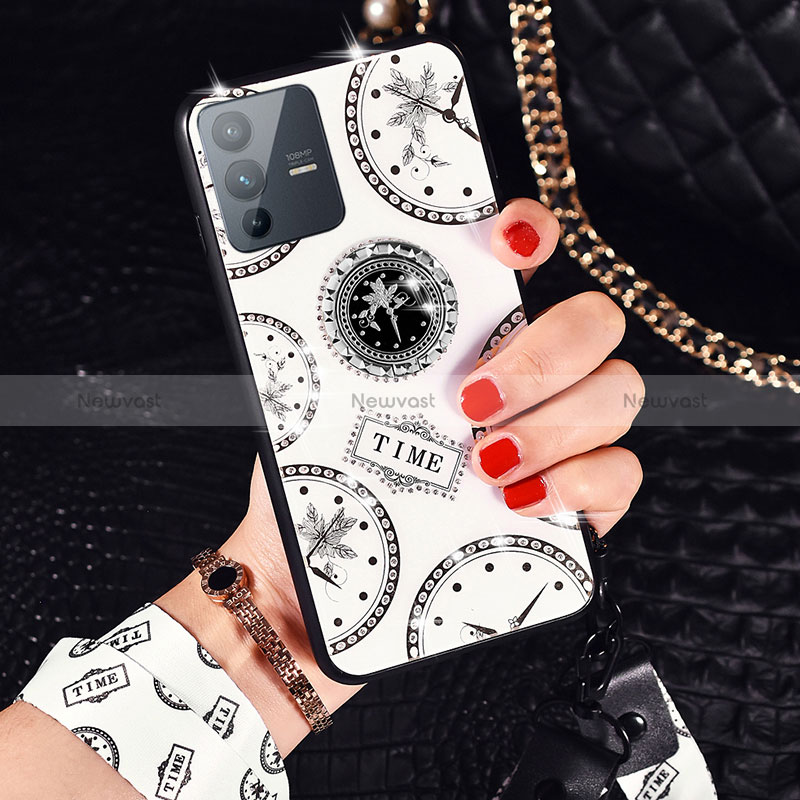 Silicone Frame Fashionable Pattern Mirror Case Cover TB1 for Vivo V23 Pro 5G White