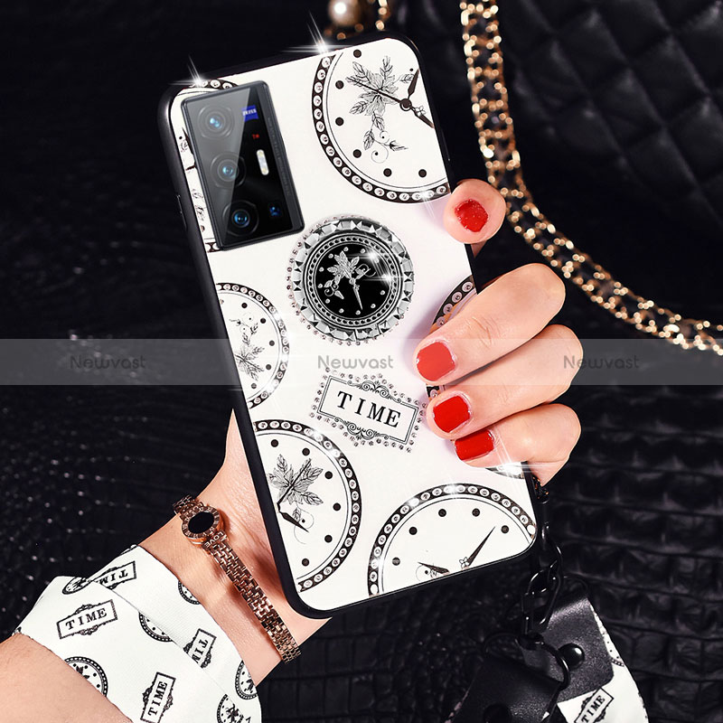 Silicone Frame Fashionable Pattern Mirror Case Cover TB1 for Vivo X70 Pro+ Plus 5G White