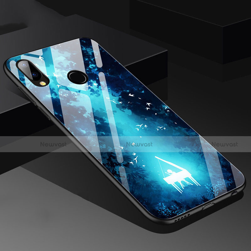 Silicone Frame Fashionable Pattern Mirror Case for Huawei P20 Lite Blue