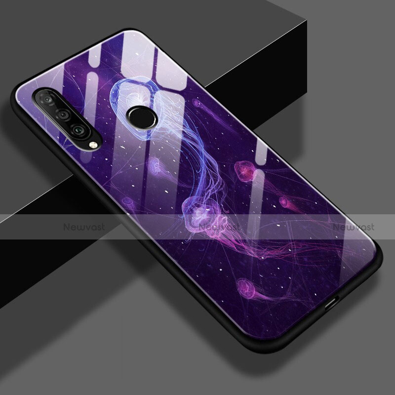 Silicone Frame Fashionable Pattern Mirror Case for Huawei P30 Lite Purple