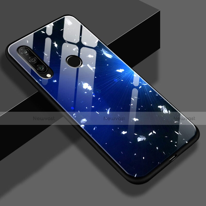 Silicone Frame Fashionable Pattern Mirror Case M02 for Huawei P30 Lite XL Blue