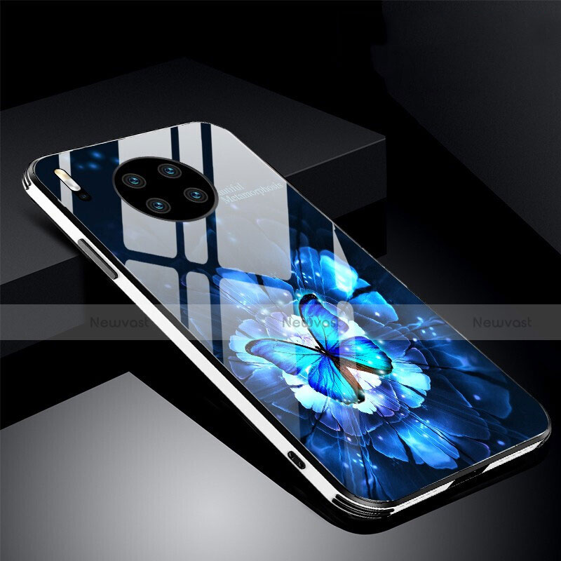 Silicone Frame Flowers Mirror Case Cover C01 for Huawei Mate 30 5G Blue