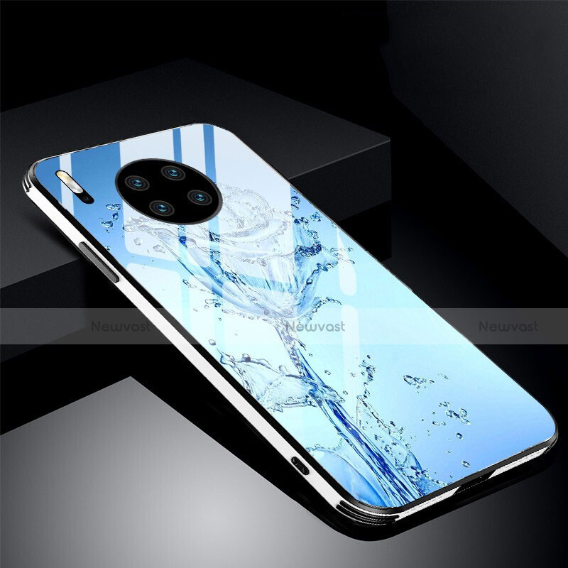 Silicone Frame Flowers Mirror Case Cover C01 for Huawei Mate 30 5G Sky Blue