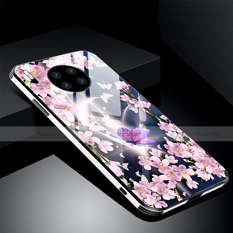 Silicone Frame Flowers Mirror Case Cover C01 for Huawei Mate 30 Pink