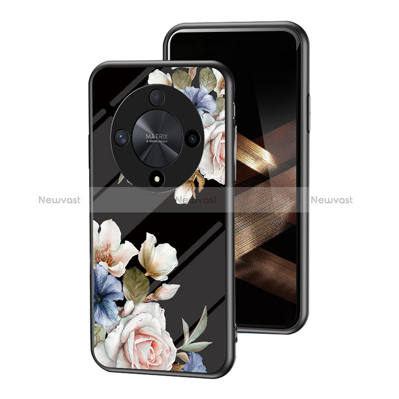 Silicone Frame Flowers Mirror Case Cover for Huawei Honor X9b 5G Black