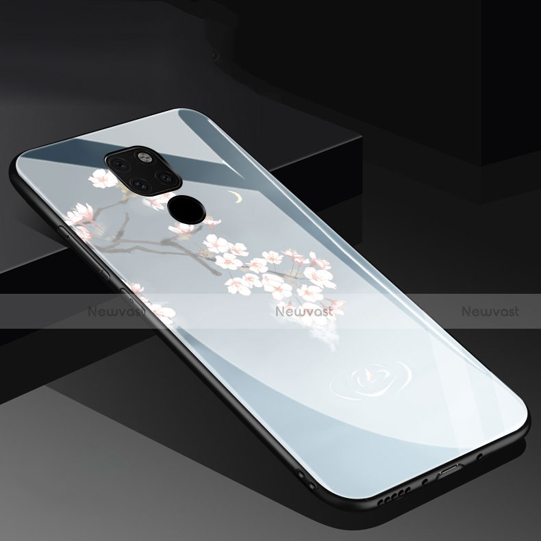 Silicone Frame Flowers Mirror Case Cover for Huawei Mate 20 Gray