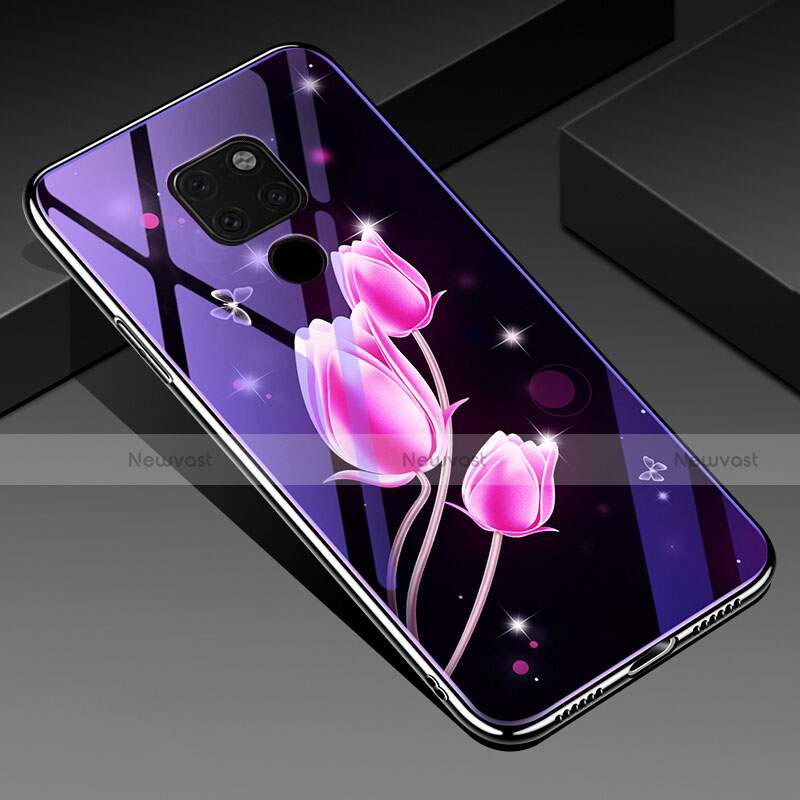 Silicone Frame Flowers Mirror Case Cover for Huawei Mate 20 X 5G Pink