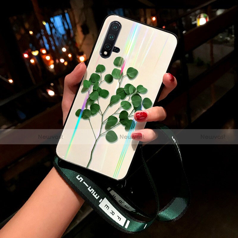 Silicone Frame Flowers Mirror Case Cover for Huawei Nova 5 Green