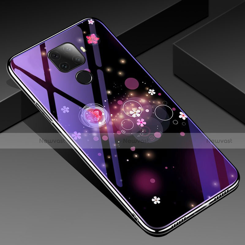 Silicone Frame Flowers Mirror Case Cover for Huawei Nova 5i Pro Purple