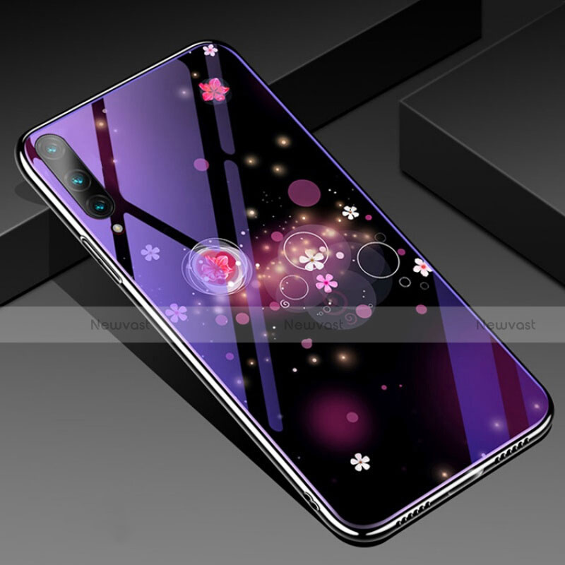 Silicone Frame Flowers Mirror Case Cover for Huawei P Smart Pro (2019) Purple