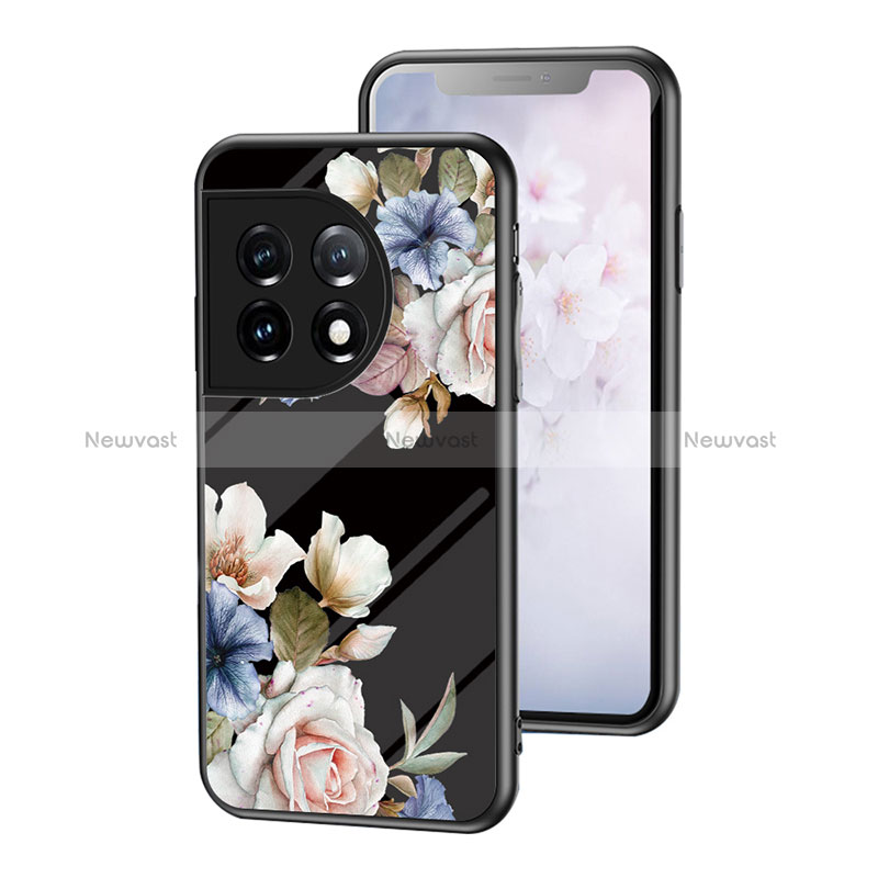 Silicone Frame Flowers Mirror Case Cover for OnePlus 11 5G Black