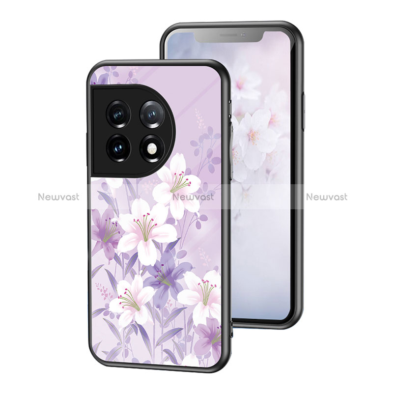 Silicone Frame Flowers Mirror Case Cover for OnePlus 11 5G Clove Purple