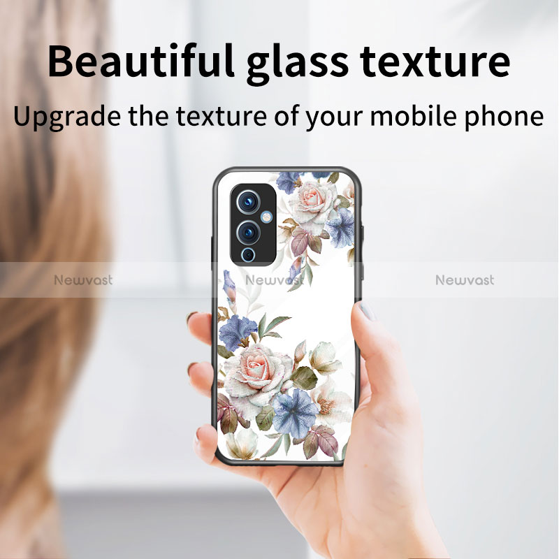 Silicone Frame Flowers Mirror Case Cover for OnePlus 9 5G