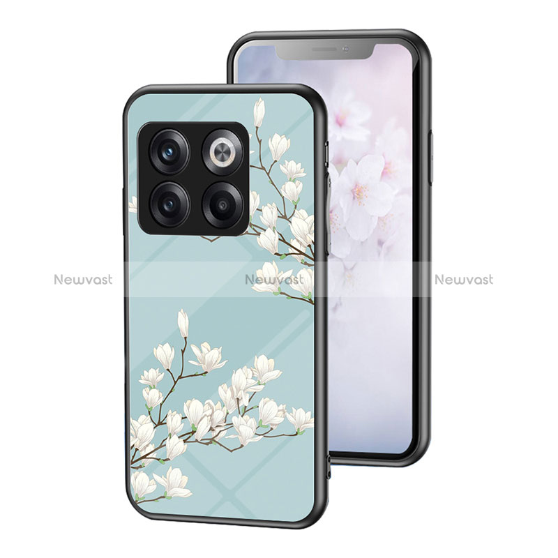 Silicone Frame Flowers Mirror Case Cover for OnePlus Ace Pro 5G Cyan