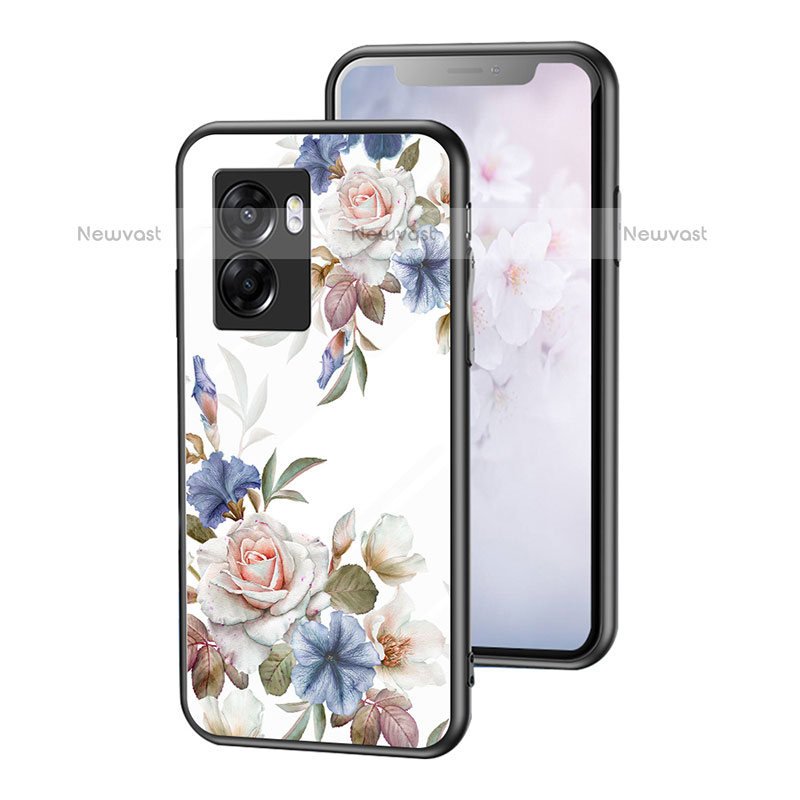 Silicone Frame Flowers Mirror Case Cover for OnePlus Nord N300 5G White