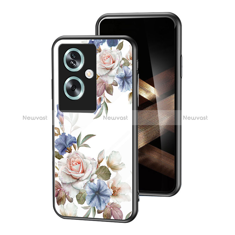 Silicone Frame Flowers Mirror Case Cover for Oppo A2 5G White