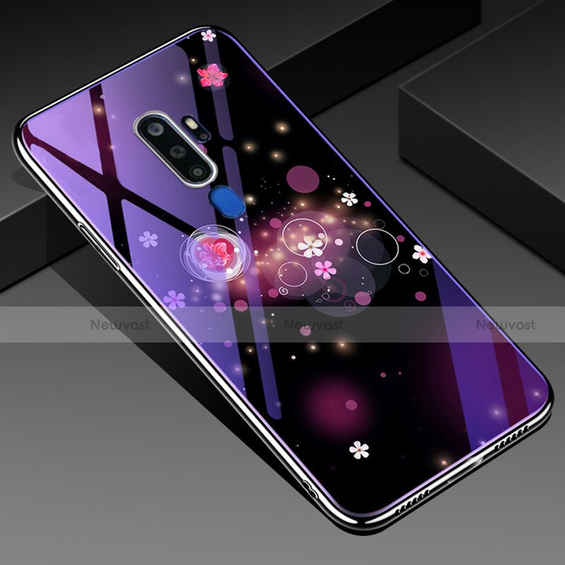 Silicone Frame Flowers Mirror Case Cover for Oppo A5 (2020) Purple