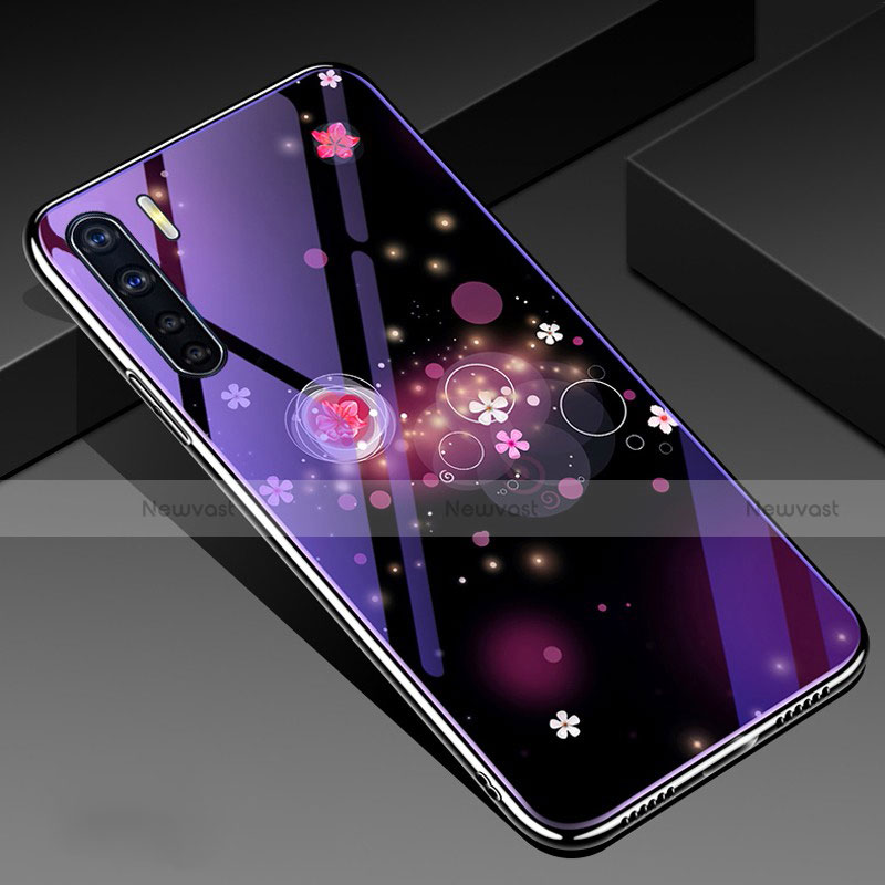 Silicone Frame Flowers Mirror Case Cover for Oppo A91 Purple