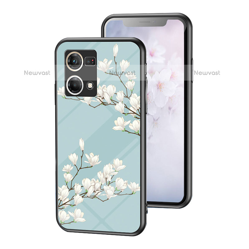 Silicone Frame Flowers Mirror Case Cover for Oppo F21s Pro 4G Cyan