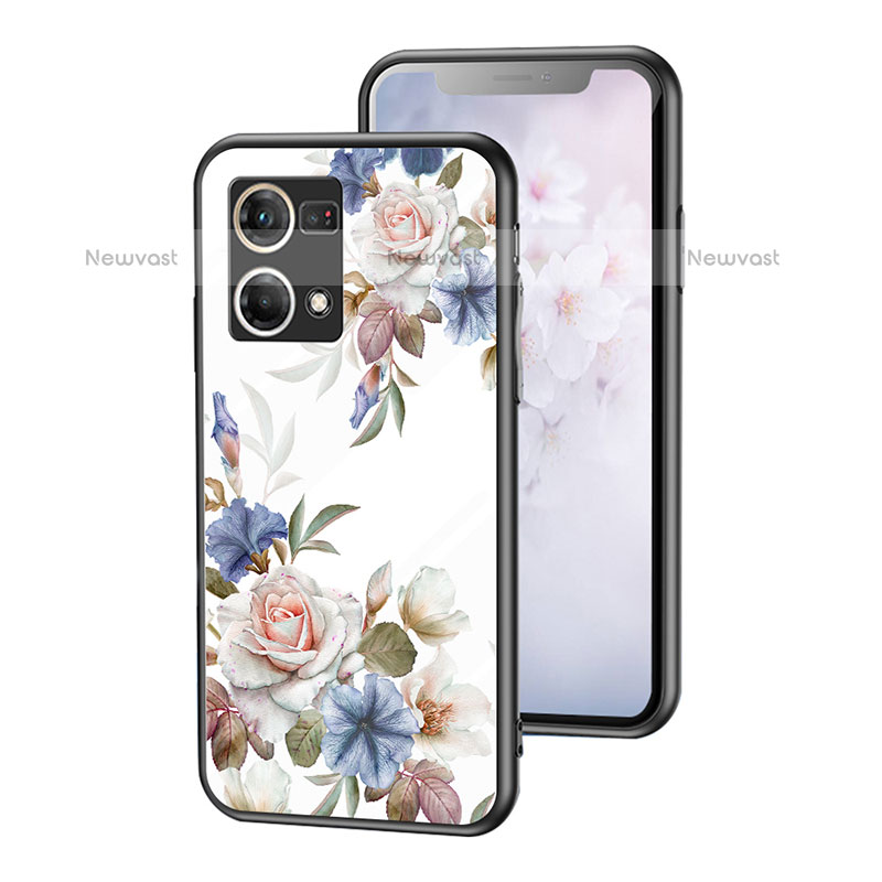 Silicone Frame Flowers Mirror Case Cover for Oppo F21s Pro 4G White