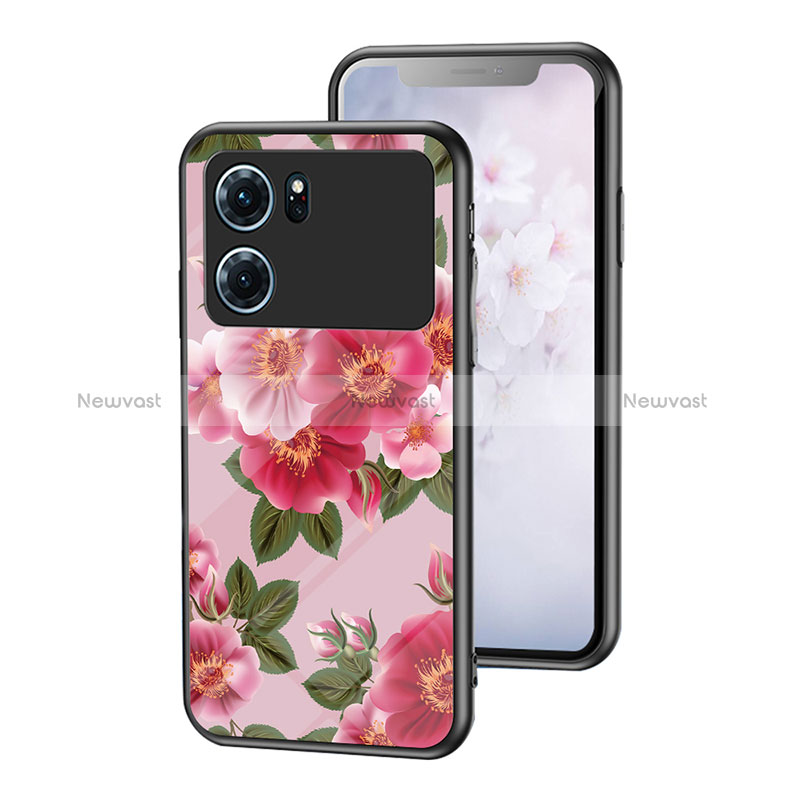 Silicone Frame Flowers Mirror Case Cover for Oppo K10 5G Red