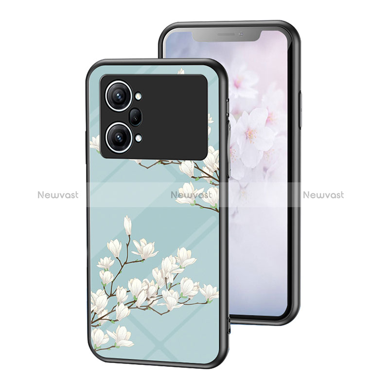 Silicone Frame Flowers Mirror Case Cover for Oppo K10 Pro 5G Cyan