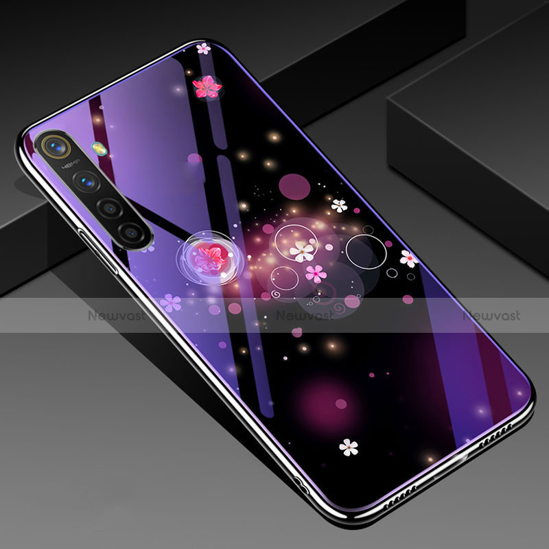 Silicone Frame Flowers Mirror Case Cover for Oppo K5 Purple