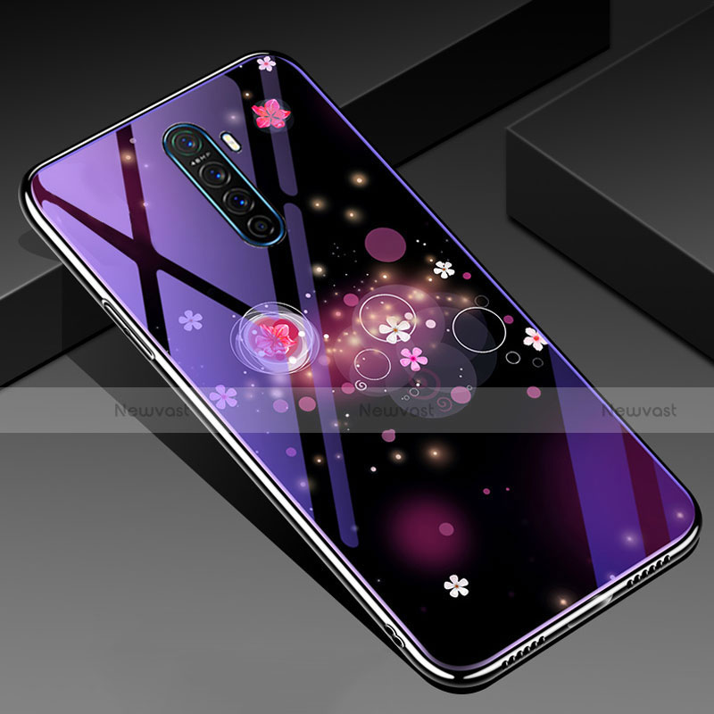 Silicone Frame Flowers Mirror Case Cover for Oppo Reno Ace Purple