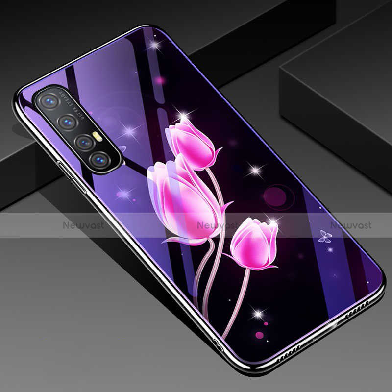 Silicone Frame Flowers Mirror Case Cover for Oppo Reno3 Pro