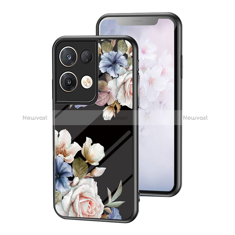 Silicone Frame Flowers Mirror Case Cover for Oppo Reno8 Pro+ Plus 5G Black