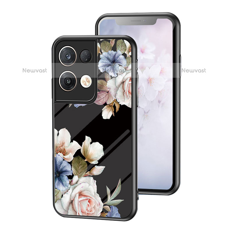 Silicone Frame Flowers Mirror Case Cover for Oppo Reno9 Pro+ Plus 5G Black